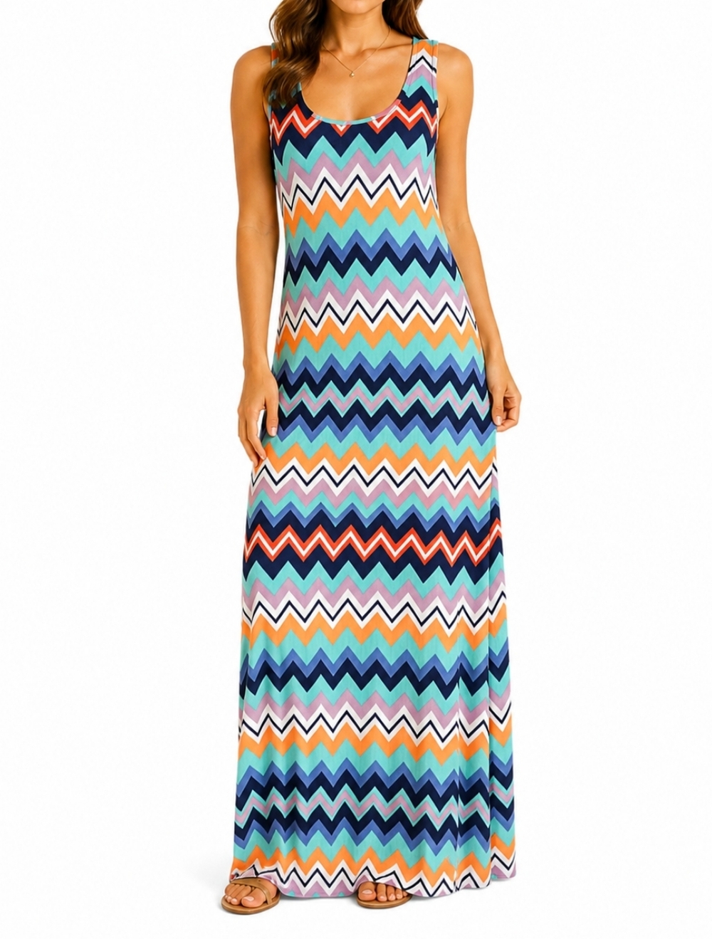 Sleeveless Chevron Maxi Dress in Multi-Color NWT
